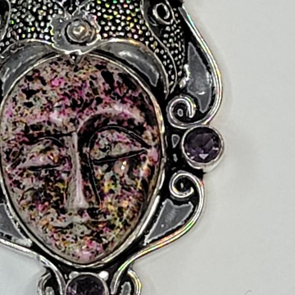 Sterling Silver Pendant with Multicolor Stone Face and Amethyst Accents - Picture 7 of 12